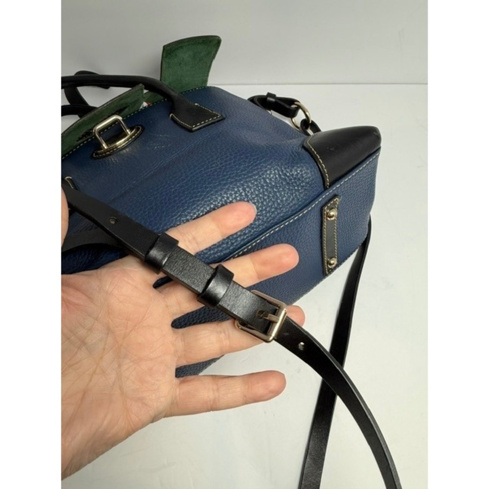 Dooney & Bourke Navy Blue Pebbled Leather Elisa Satchel Brown Trim J10831022 - Picture 14 of 16